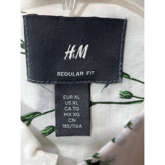 H&M Regular Fit Floral Button-Up Shirt White Multicolor Cotton Mens XL - Picture 3 of 5